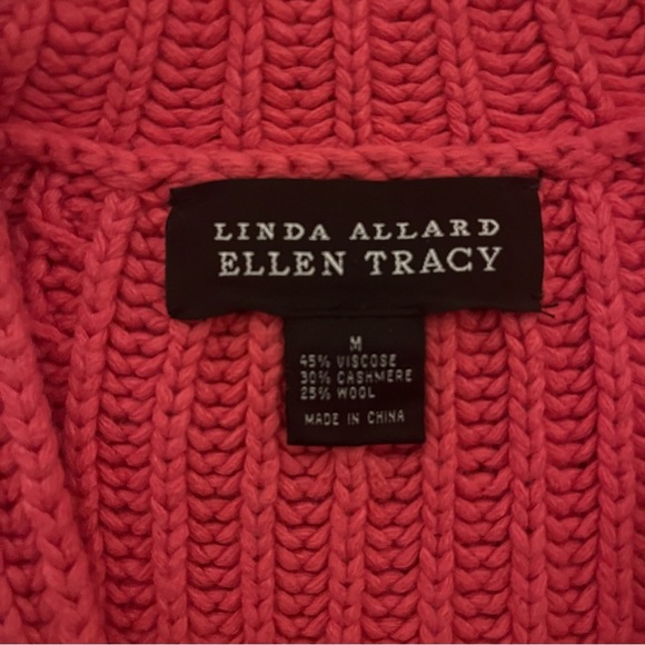 Linda Allard Ellen Tracy Pink Chunky Knit Hoodie Button Front Crop Sweater Sz M - Picture 5 of 6